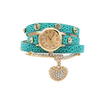 Sanwood Women's Heart Charm Litchi Faux Leather Bracelet Watch Lake Blue (Intl)  