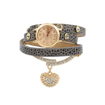 Sanwood Women's Heart Charm Litchi Faux Leather Bracelet Watch Grey (Intl)  