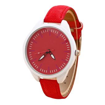 Sanwood Women's Jean Fabric Strap Quartz Wrist Watch Red  