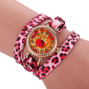 Sanwood Women's Leopard Faux Leather Quartz Bracelet Watch Rose Red (Intl)  