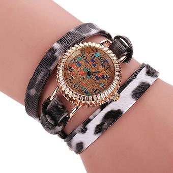 Sanwood Women's Leopard Faux Leather Quartz Bracelet Watch Grey White (Intl)  