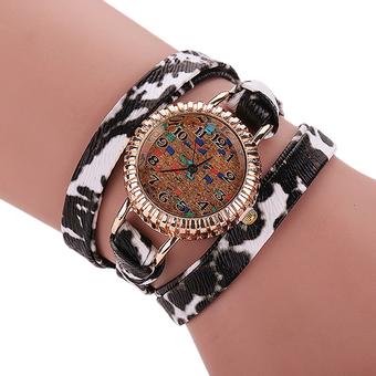 Sanwood Women's Leopard Faux Leather Quartz Bracelet Watch Black White (Intl)  