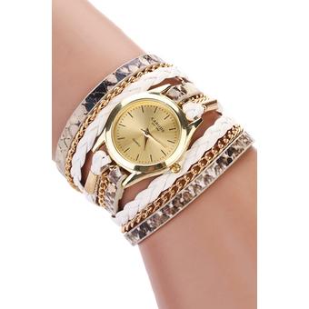 Sanwood Women's Leopard Wrap Braided Faux Leather Analog Quartz Wrist Watch White  