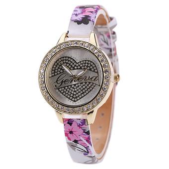 Sanwood Women's Love Heart Dial Flower Band Rhinestone Quartz Watch Type 6 (Intl)  