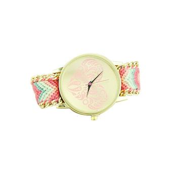 Sanwood Women's Love Heart Golden Dial Alloy Band Wrist Watch Pink  