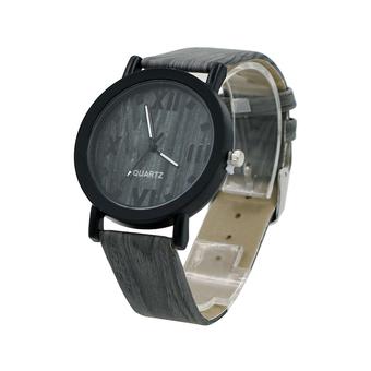 Sanwood Women's Men's Grain Bronze Roman Numerals Faux Leather Wrist Watch Dark Grey  