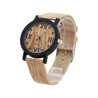 Sanwood Women's Men's Grain Bronze Roman Numerals Faux Leather Wrist Watch Brown  