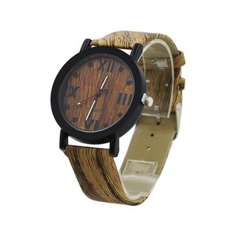 Sanwood Women's Men's Grain Bronze Roman Numerals Faux Leather Wrist Watch Dark Brown  