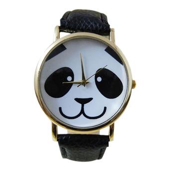 Sanwood Women's Panda Pattern Faux Leather Strap Quartz Wrist Watch Black  