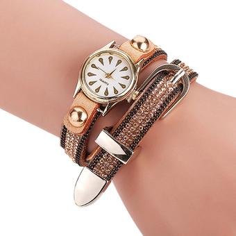 Sanwood Women's Peacock Dial Rivet Wrap Bracelet Quartz Wrist Watch Khaki (Intl)  