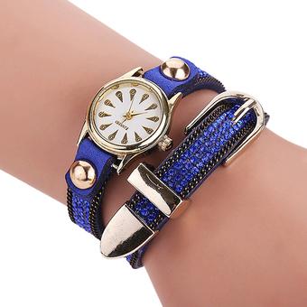 Sanwood Women's Peacock Dial Rivet Wrap Bracelet Quartz Wrist Watch Blue (Intl)  