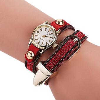 Sanwood Women's Peacock Dial Rivet Wrap Bracelet Quartz Wrist Watch Red (Intl)  