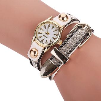 Sanwood Women's Peacock Dial Rivet Wrap Bracelet Quartz Wrist Watch White (Intl)  