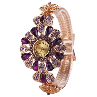 Sanwood Women's Quartz Colored Rhinestones Flower Alloy Bracelet Watch Purple  