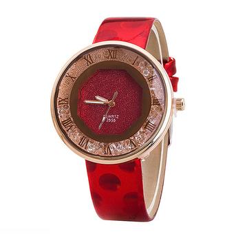 Sanwood Women's Quicksand Roman Faux Leather Quartz Wrist Watch Red (Intl)  