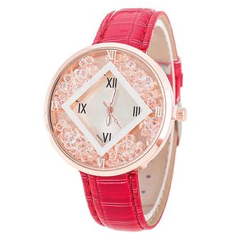 Sanwood Women's Quicksand Square Dial Faux Leather Quartz Watch Red (Intl)  