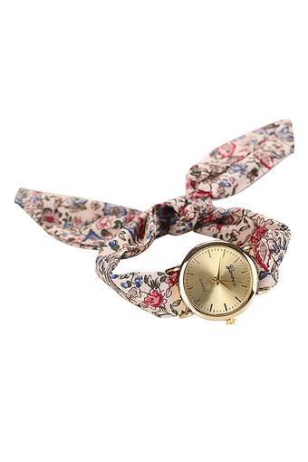 Sanwood Women's Red Floral Allover Cloth Scarf Strap Watch  