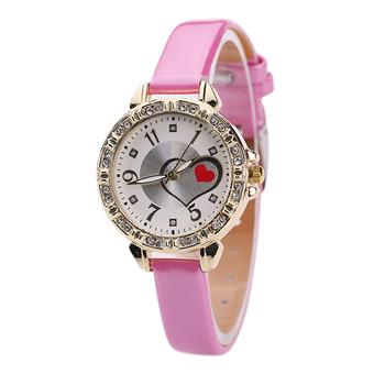 Sanwood Women's Red Love Heart Dial Faux Leather Quartz Watch Pink (Intl)  