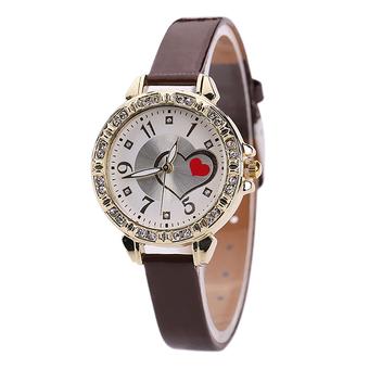 Sanwood Women's Red Love Heart Dial Faux Leather Quartz Watch Brown (Intl)  