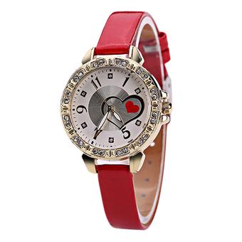 Sanwood Women's Red Love Heart Dial Faux Leather Quartz Watch Red (Intl)  