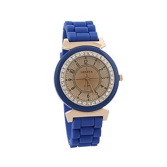 Sanwood Women's Retro Crystal Dark Blue Silicone Strap Quartz Wrist Watch  