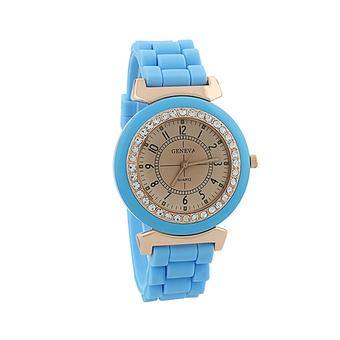 Sanwood Women's Retro Crystal Light Blue Silicone Strap Quartz Wrist Watch  