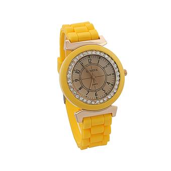 Sanwood Women's Retro Crystal Yellow Silicone Strap Quartz Wrist Watch  