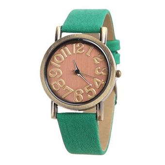 Sanwood Women's Retro Faux Green Leather Strap Quartz Wrist Watch  