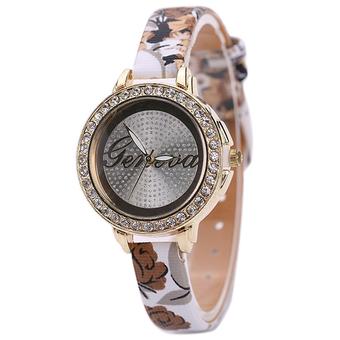 Sanwood Women's Rhinestone Brown Flower Faux Leather Strap Quartz Watch (Intl)  