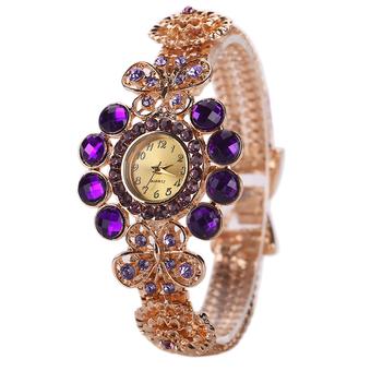 Sanwood Women's Rhinestone Butterfly Quartz Analog Bangle Wrist Watch Purple  