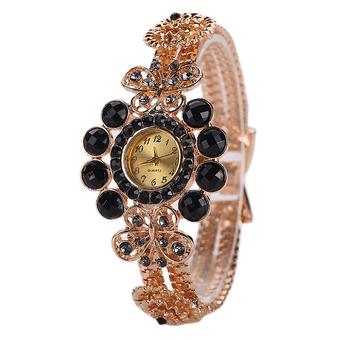 Sanwood Women's Rhinestone Butterfly Quartz Analog Bangle Wrist Watch Black  