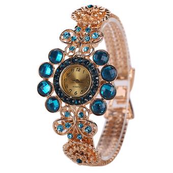 Sanwood Women's Rhinestone Butterfly Quartz Analog Bangle Wrist Watch Sky Blue  