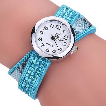 Sanwood Women's Rhinestone Double Layers Bracelet Quartz Wrist Watch Sky Blue  