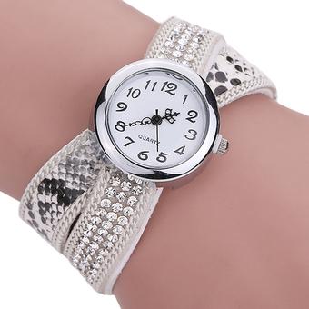 Sanwood Women's Rhinestone Double Layers Bracelet Quartz Wrist Watch White  