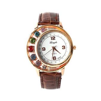 Sanwood Women's Rhinestone Faux Leather Quartz Wrist Watch Brown  