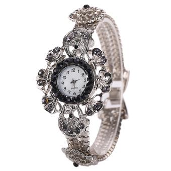 Sanwood Women's Rhinestone Flower Quartz Wrist Watch Black  