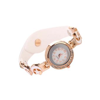 Sanwood Women's Rhinestone Moon Star Faux Suede Analog Quartz Wrist Watch White  