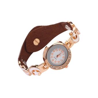 Sanwood Women's Rhinestone Moon Star Faux Suede Analog Quartz Wrist Watch Brown  