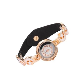 Sanwood Women's Rhinestone Moon Star Faux Suede Analog Quartz Wrist Watch Black  