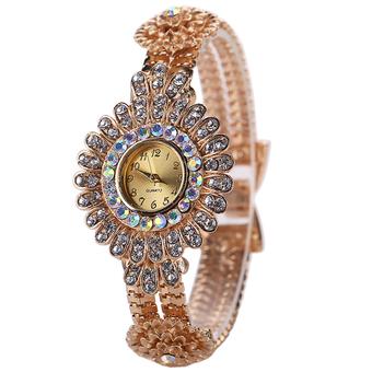 Sanwood Women's Rhinestone Round Flower Alloy Bangle Watch White  