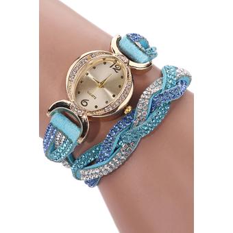 Sanwood Women's Rhinestone Wrap Faux Suede Quartz Bracelet Wrist Watch Sky Blue  