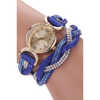 Sanwood Women's Rhinestone Wrap Faux Suede Quartz Bracelet Wrist Watch Sapphire Blue  