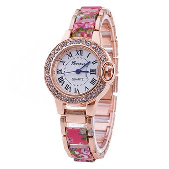 Sanwood Women's Roman Flower Bangle Quartz Wrist Watch Pink (Intl)  