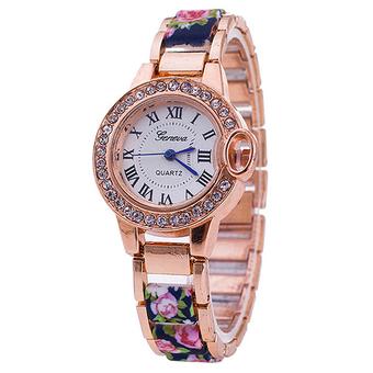 Sanwood Women's Roman Flower Bangle Quartz Wrist Watch Blue (Intl)  