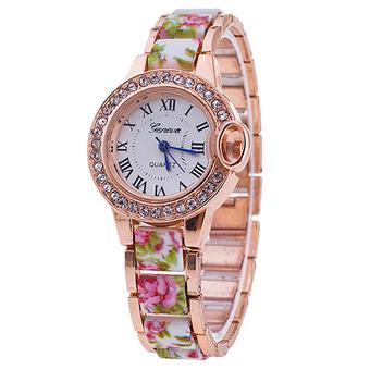 Sanwood Women's Roman Flower Bangle Quartz Wrist Watch White (Intl)  