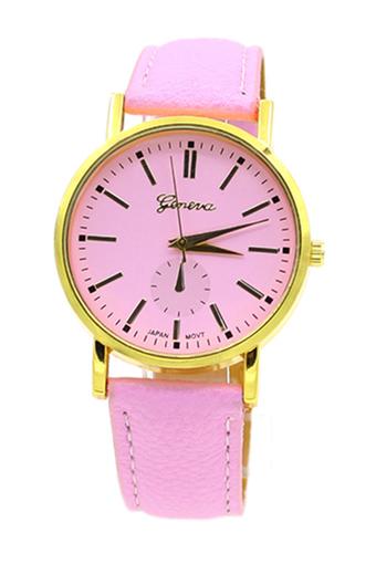 Sanwood Women's Roman Numeral Faux Leather Band Watch Pink  