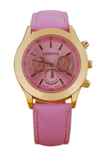 Sanwood Women's Roman Numerals Faux Leather Strip Watch Pink  