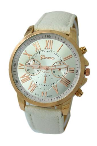 Sanwood Women's Roman Numerals Faux Leather Wrist Watch White  