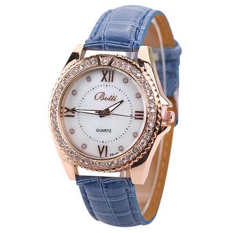 Sanwood Women's Roman Numerals Rhinestone Faux Leather Analog Quartz Wrist Watch Sapphire Blue  