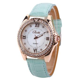 Sanwood Women's Roman Numerals Rhinestone Faux Leather Analog Quartz Wrist Watch Sky Blue  